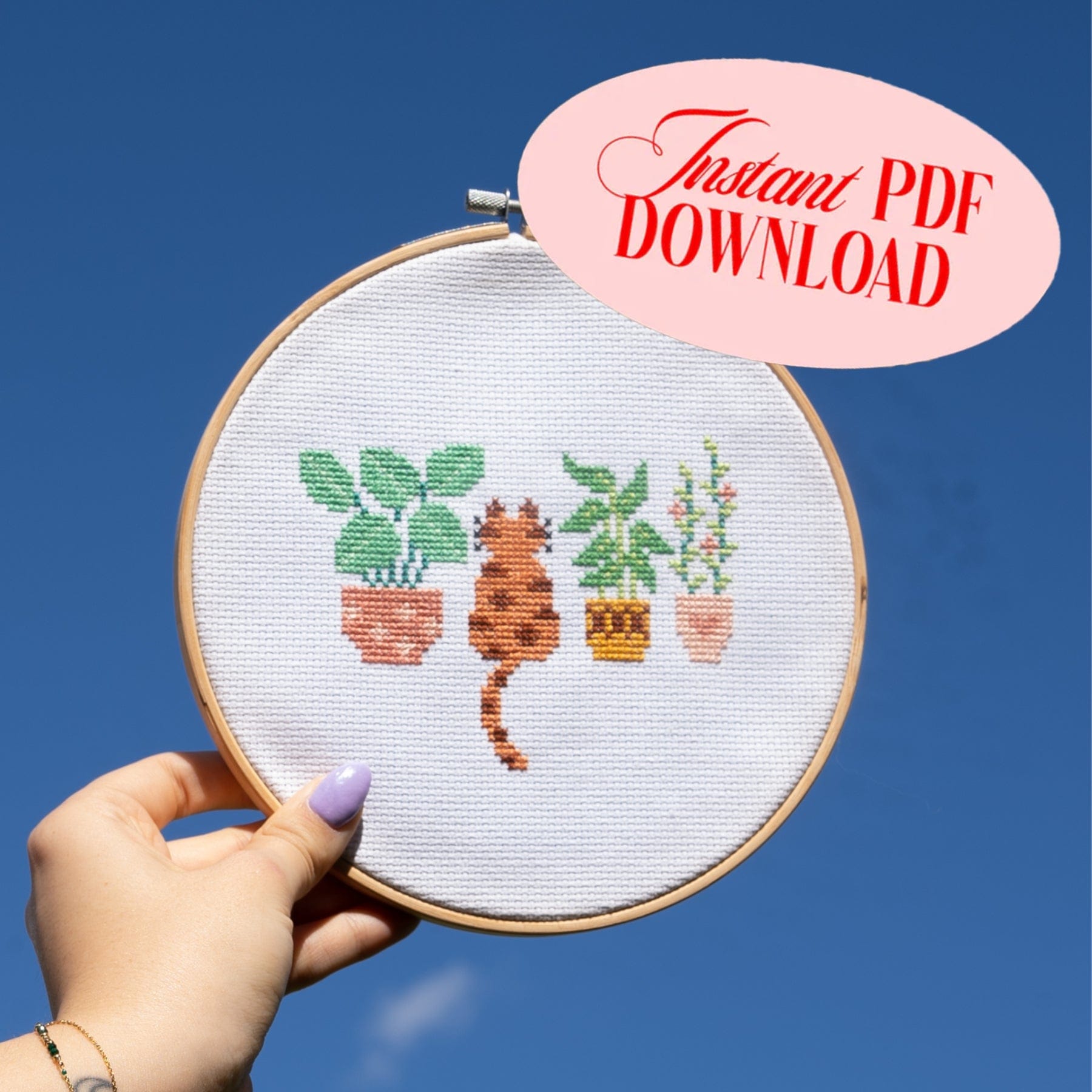 Craft Club Co Cat Amongst the Pot Plants | PDF Cross Stitch Pattern