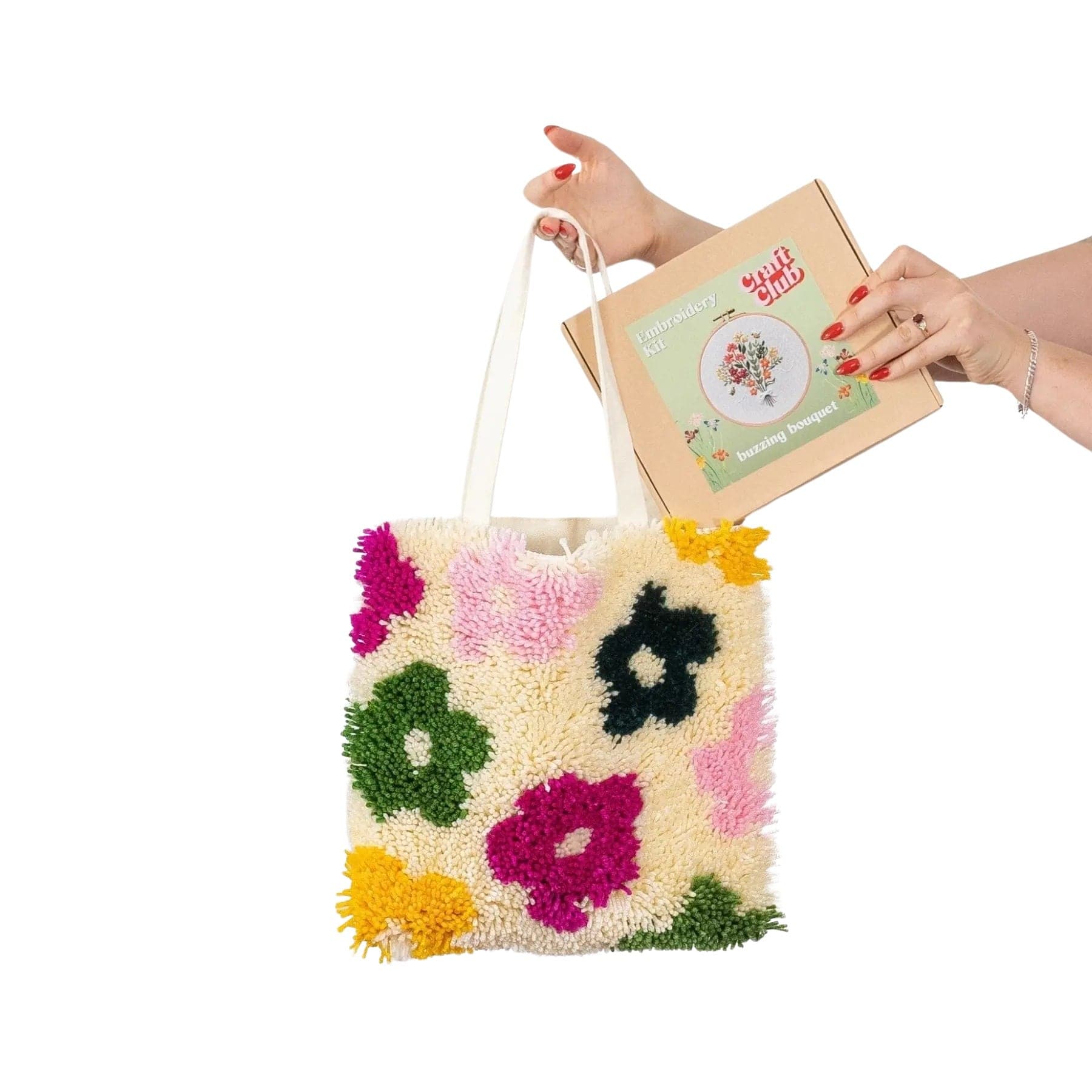 Craft Club Co BLOSSOMING Tote Bag | Latch Hook Tote Bag Kit